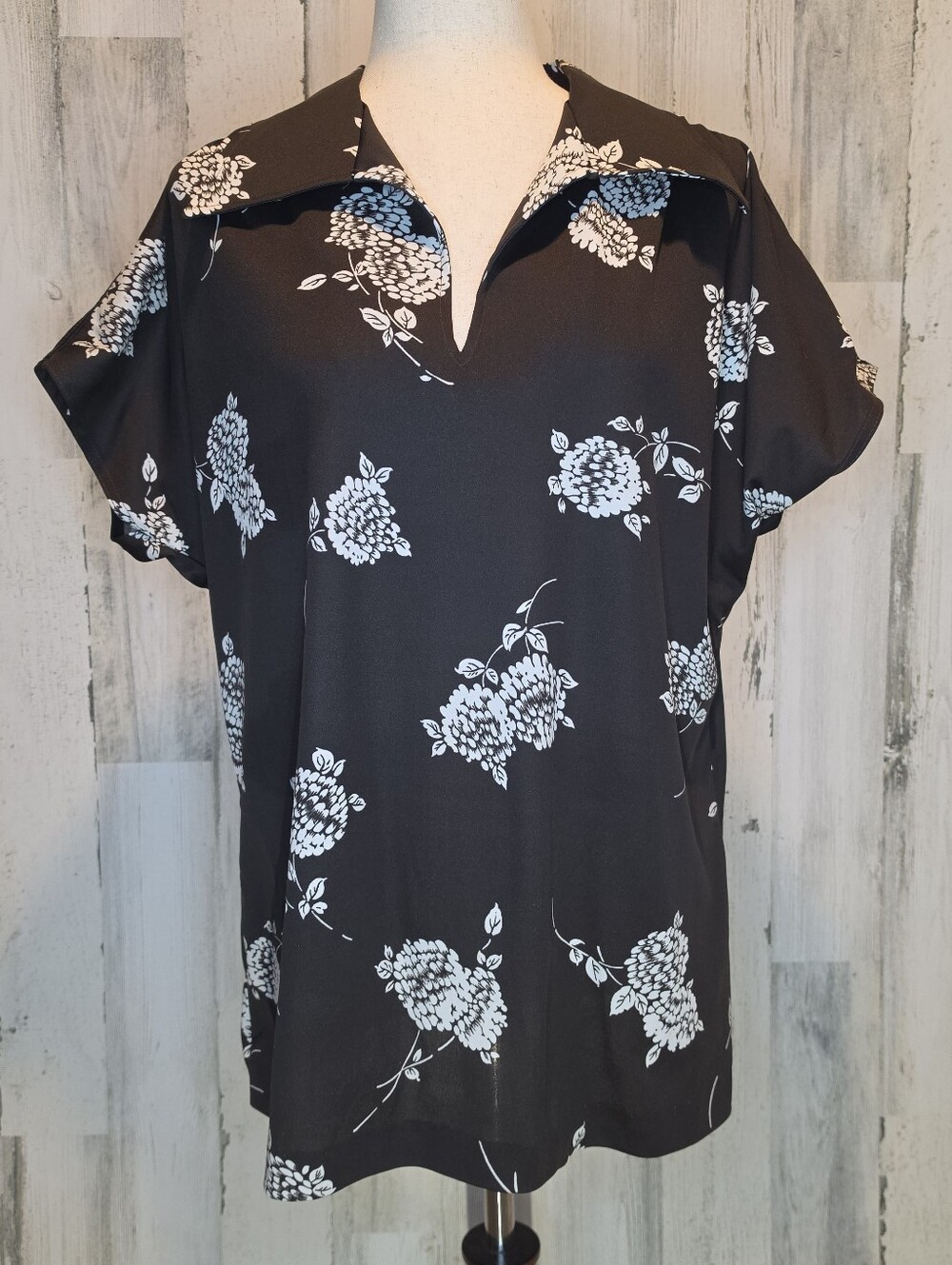 Vintage 70s Mardi Modes New York Brown Floral Blouse ILGWU USA Mod Collar Top